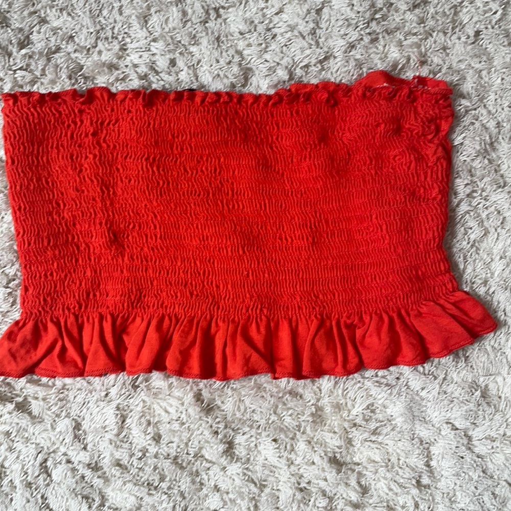 Orange frilled bandeau top